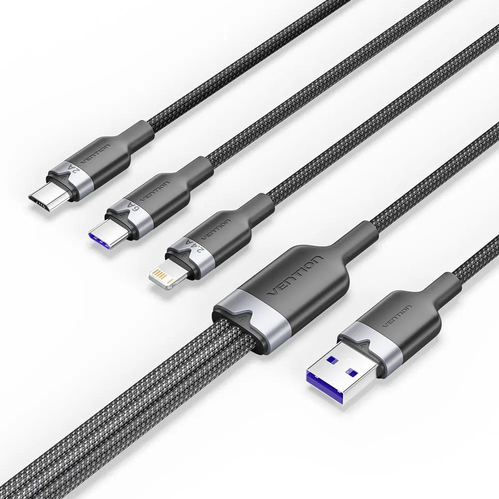 Vention USB 2.0 A Male to 3-in-1 USB-C & Lightning & Micro-B Male 6A Cable Aluminum Alloy Type - Vention