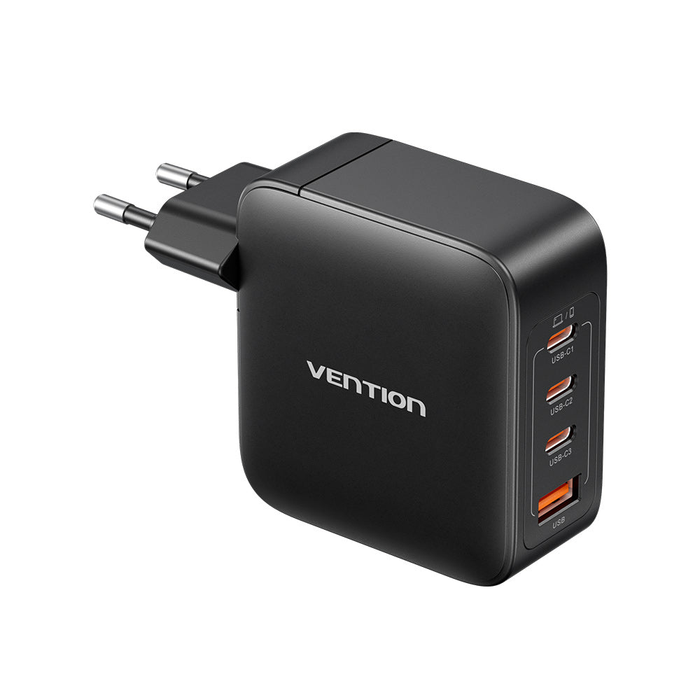 <tc>Vention</tc> 4 端口 USB (C + C + A + A) GaN 充电器 (100W/100W/30W/30W) 灰色,配备 USB-C 转 USB-C 线缆 (1 米) 黑色欧规插头