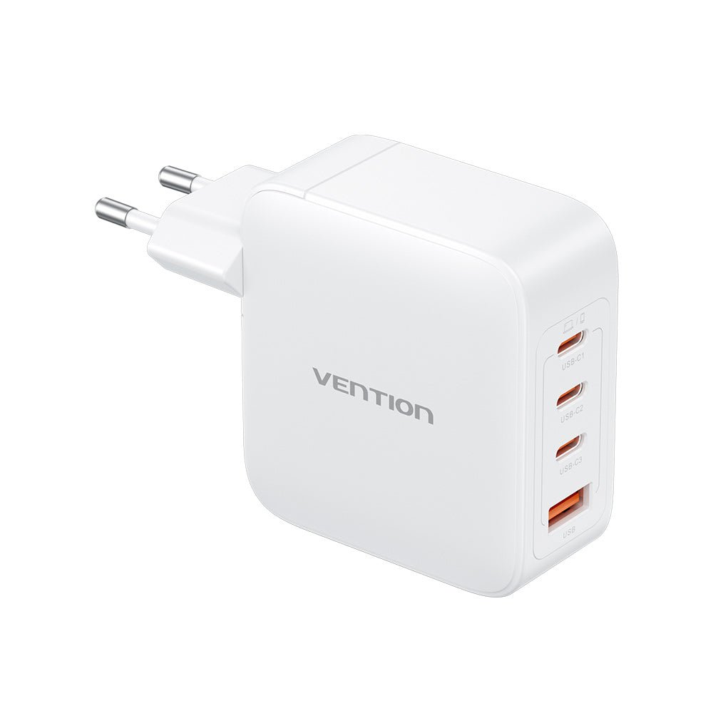 Vention 4-Port USB (C + C + C + A) GaN Charger (100W/100W/30W/30W) Gray with USB-C to USB-C Cable (1M) Black EU-Plug - Vention