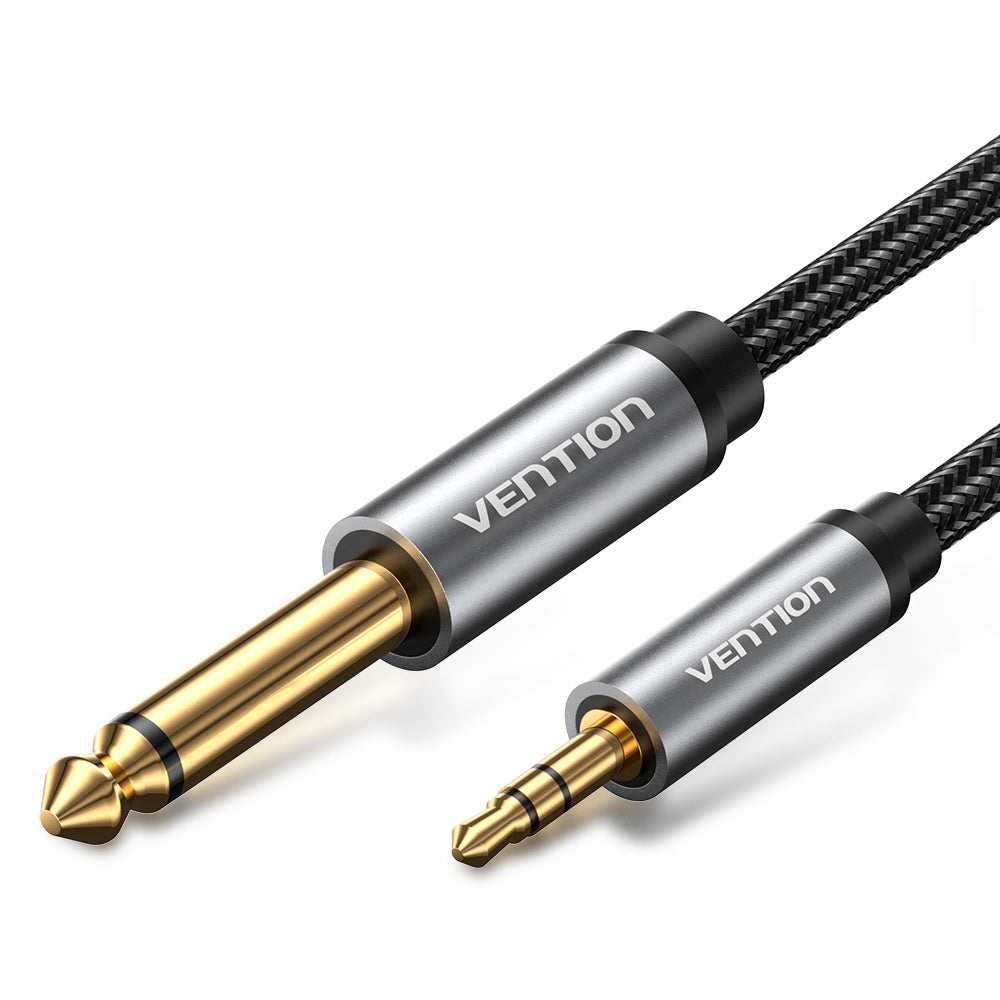 <tc>Vention</tc> Câble audio tressé en nylon 3,5 mm TRS mâle vers 6,35 mm TS mâle 1 m, gris, alliage d'aluminium