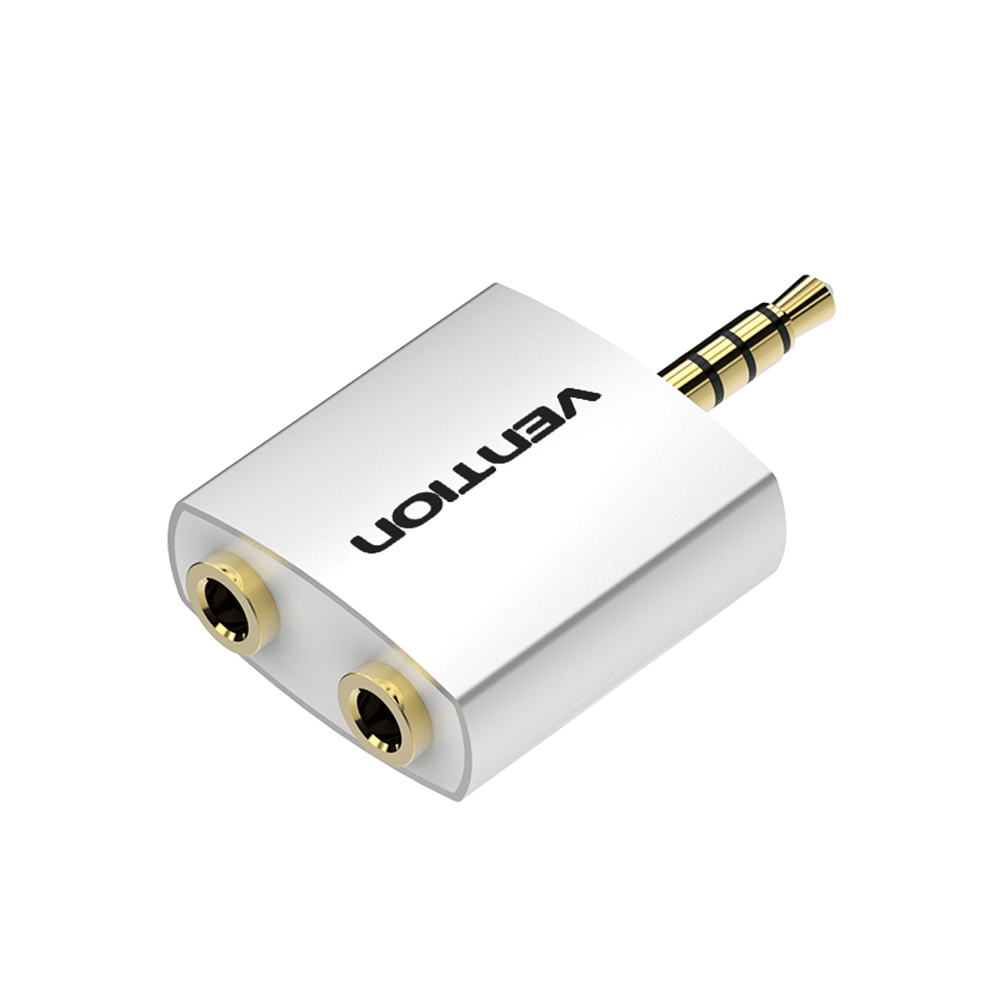 Vention 4 Pole 3.5mm Male to 2*3.5mm Female Audio Adapter Silvery Metal Type - Vention