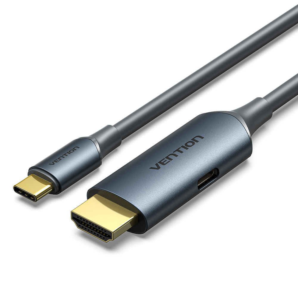 <tc>Vention</tc> Cable HDMI macho a USB-C macho 4K HD con fuente de alimentación, tipo metálico gris.