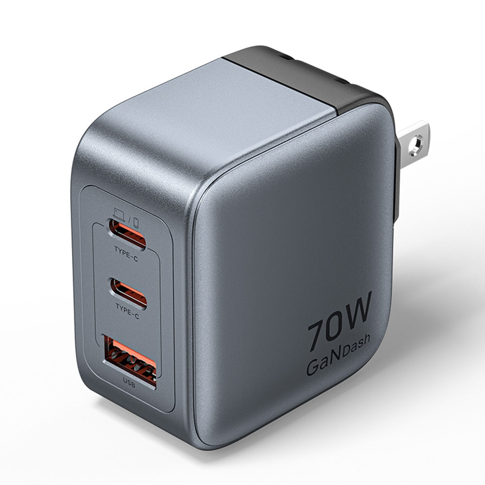 Vention 3-Port USB (C+C+A) GaN Charger (70W/70W/22.5W) US-Plug Gray