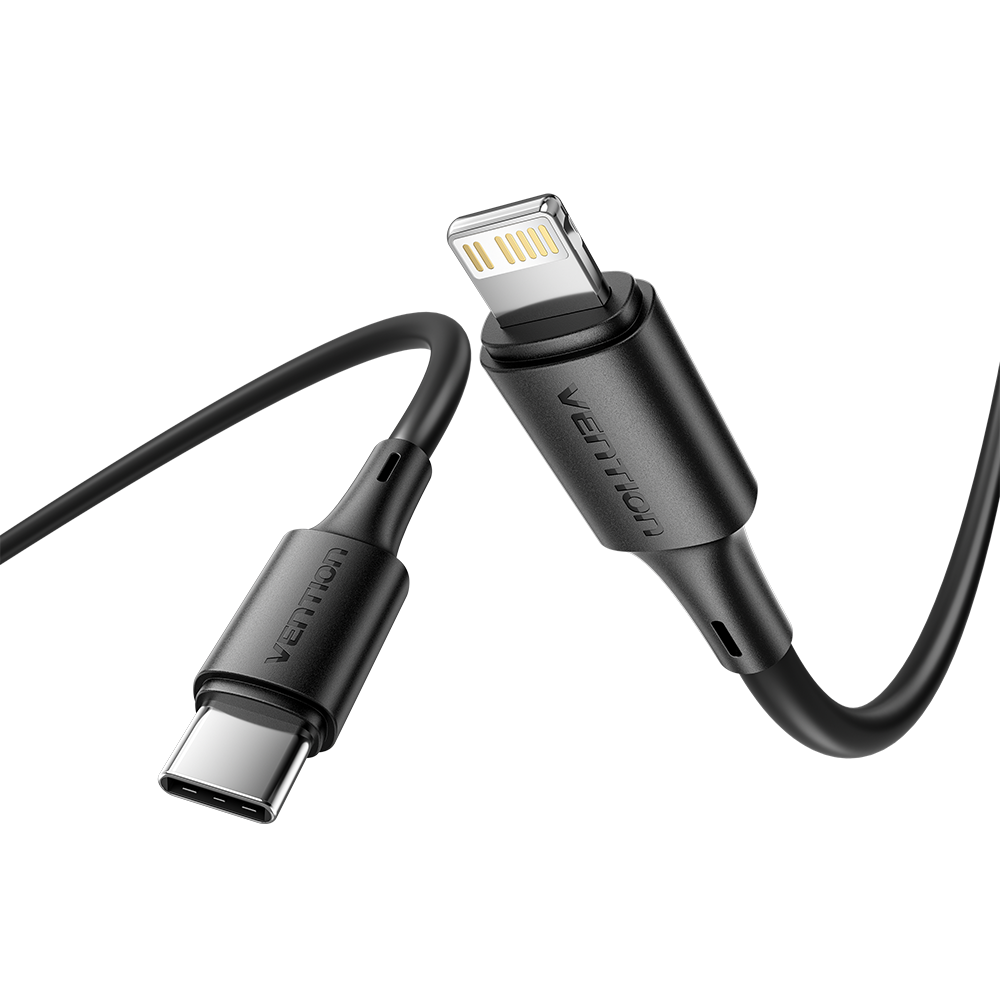 Vention USB 2.0 Tip-C Erkek - Yıldırım Erkek 3A Kablo Siyah PVC Tip