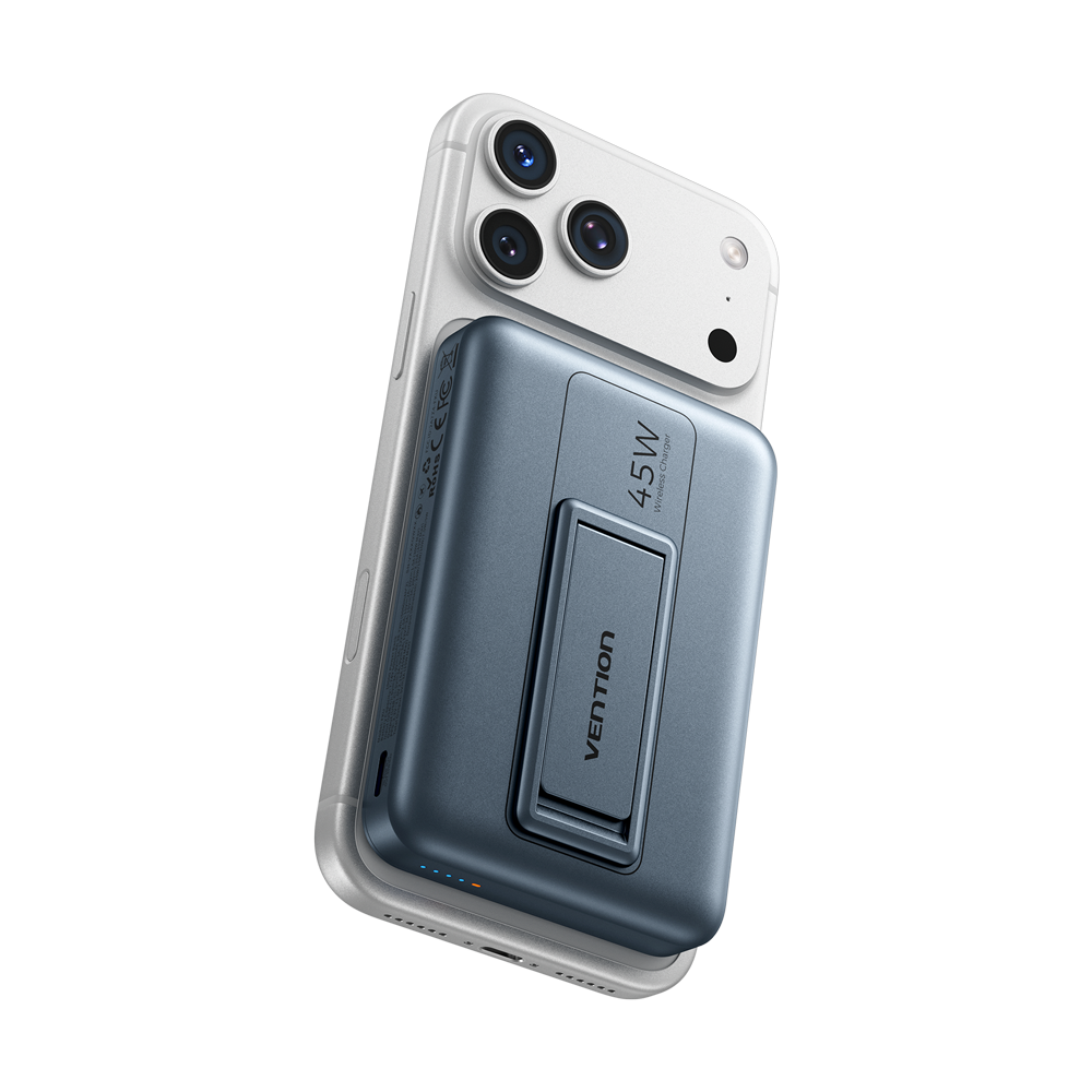 <tc>Vention</tc> Batería externa magnética inalámbrica Qi2.2 de 10000 mAh (USB-C + USB-C/Inalámbrica) de 45 W, color gris.