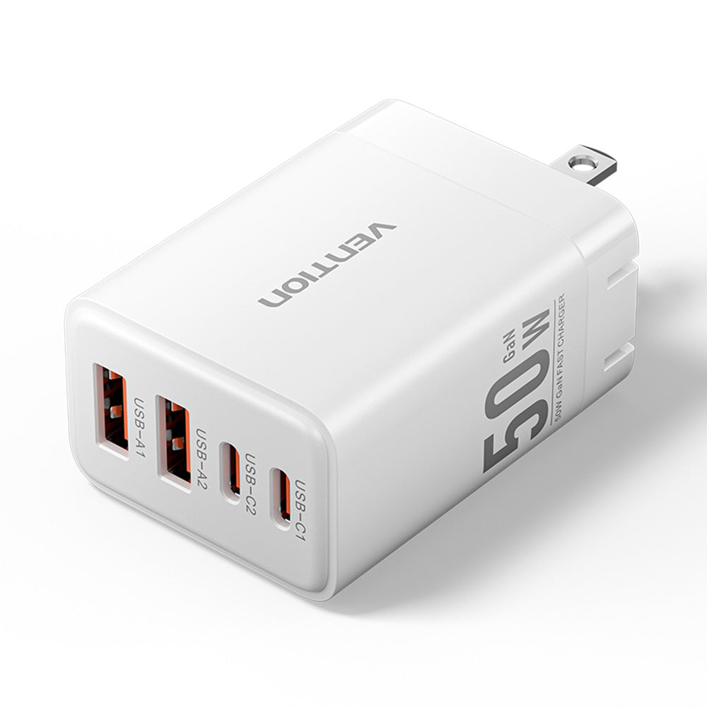 Vention 4-Port USB (C + C + A + A) GaN Charger (30W/20W/18W/18W) US Plug