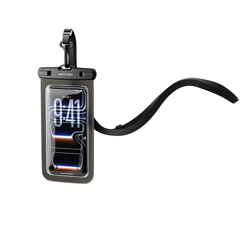 <tc>Vention</tc> Funda transparente impermeable para teléfono de 7,2 pulgadas con cierre de seguridad, color negro.