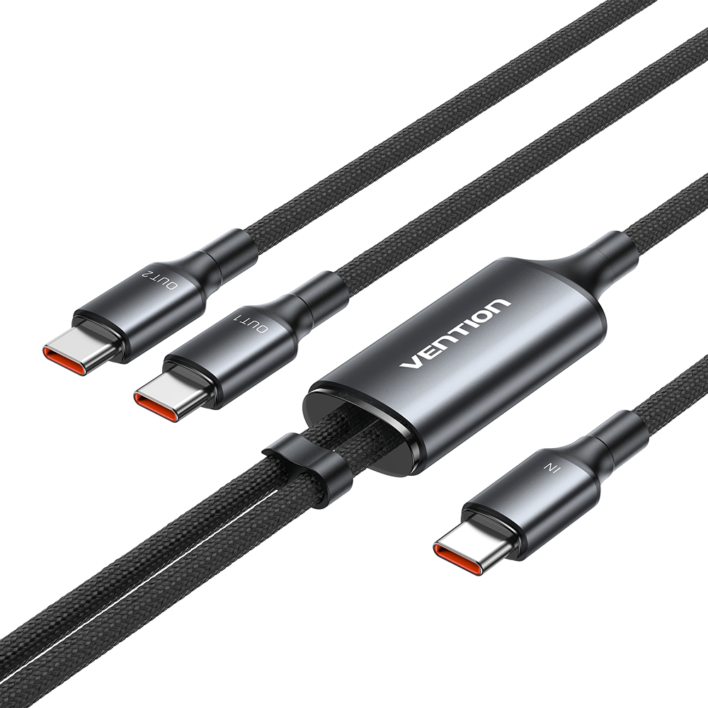 Vention USB 2.0 Type-C Male to 2 Type-C Male 5A Cable Black Aluminum Alloy Type - Vention