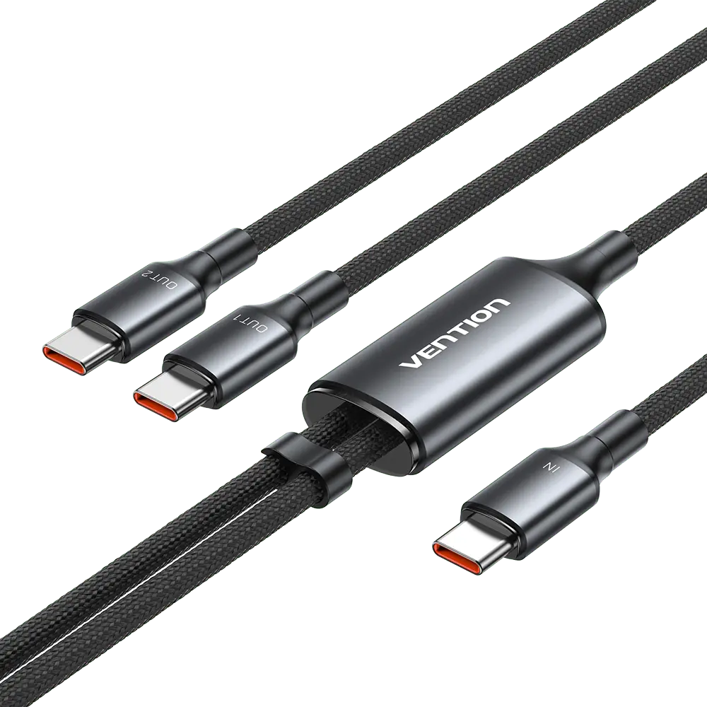 Vention USB 2.0 Type-C Male to 2 Type-C Male 5A Cable Black Aluminum Alloy Type - Vention