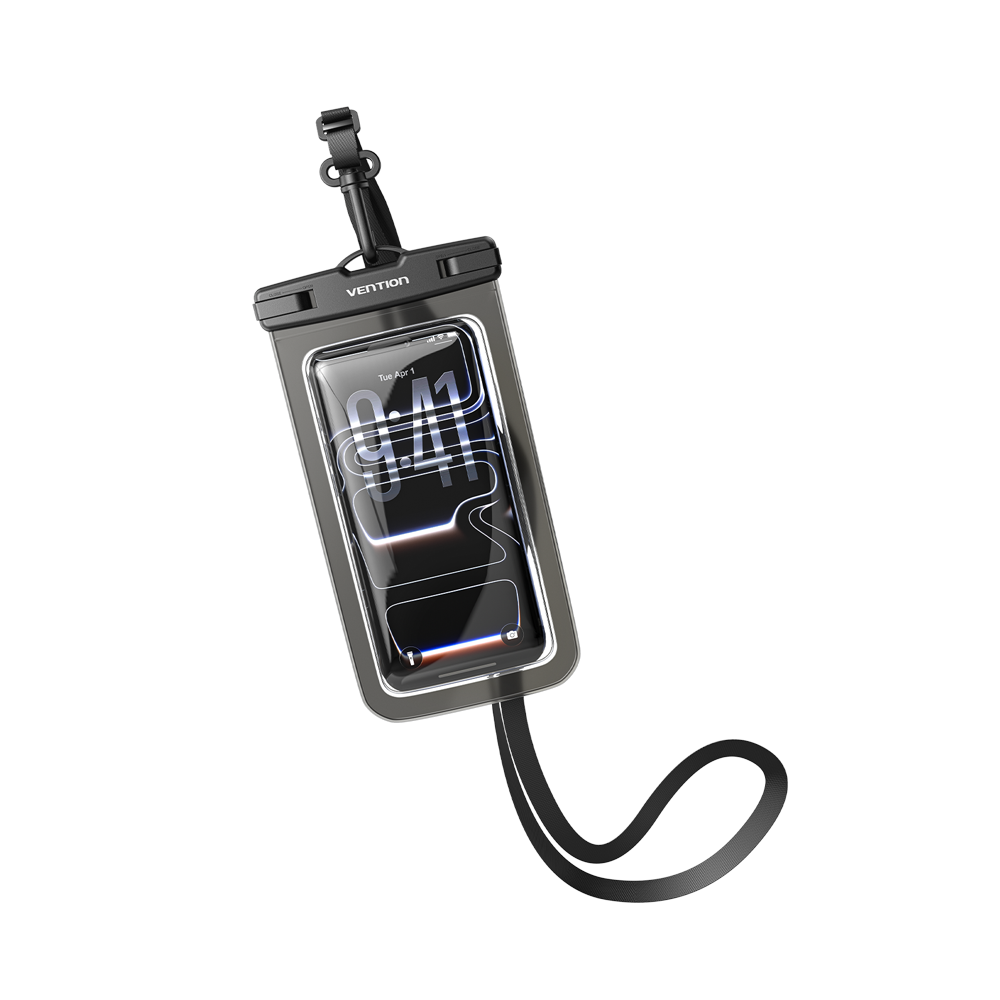 <tc>Vention</tc> Funda transparente impermeable para teléfono de 7,2 pulgadas con cierre de seguridad, color negro.