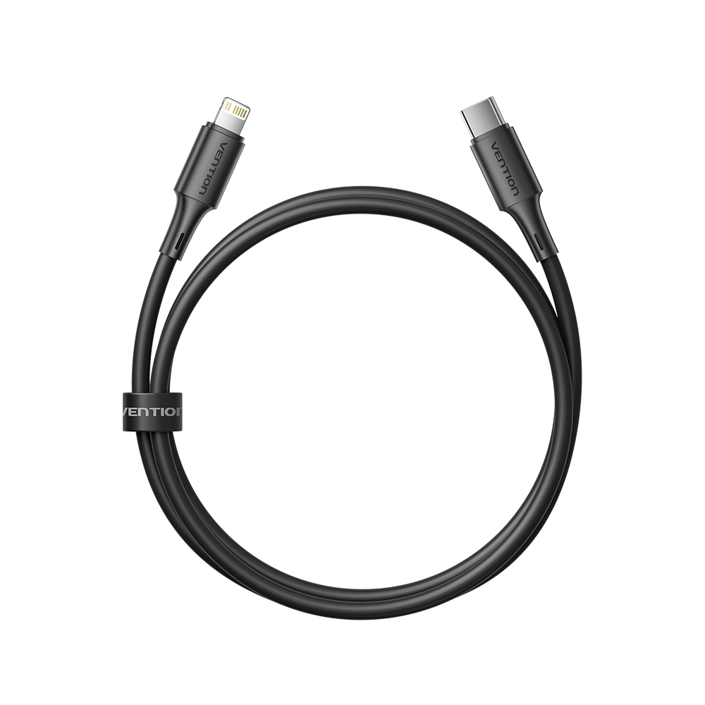 Vention USB 2.0 Tip-C Erkek - Yıldırım Erkek 3A Kablo Siyah PVC Tip