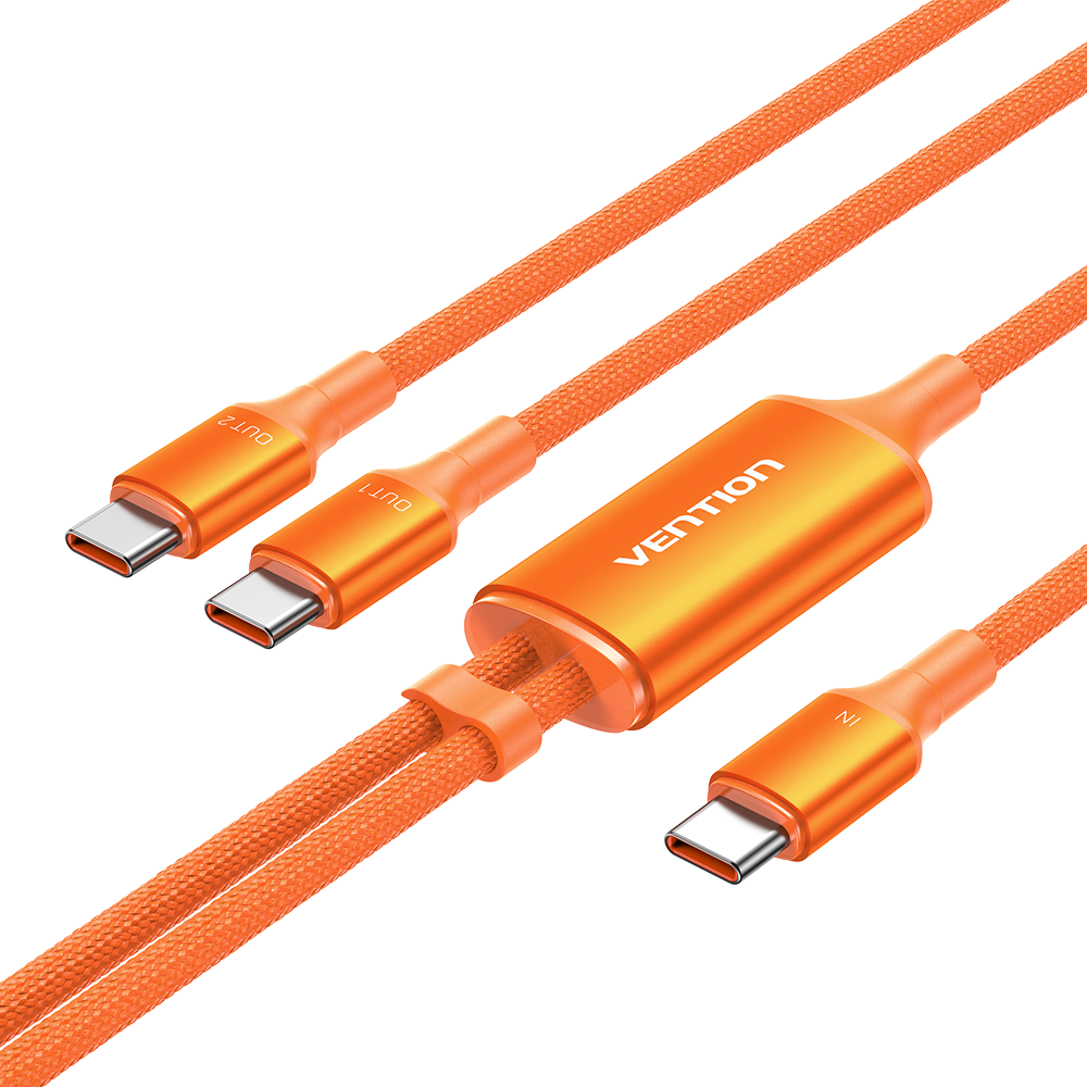 Vention USB 2.0 Tip-C Erkek - 2 Tip-C Erkek 5A Kablo Siyah Alüminyum Alaşımlı Tip