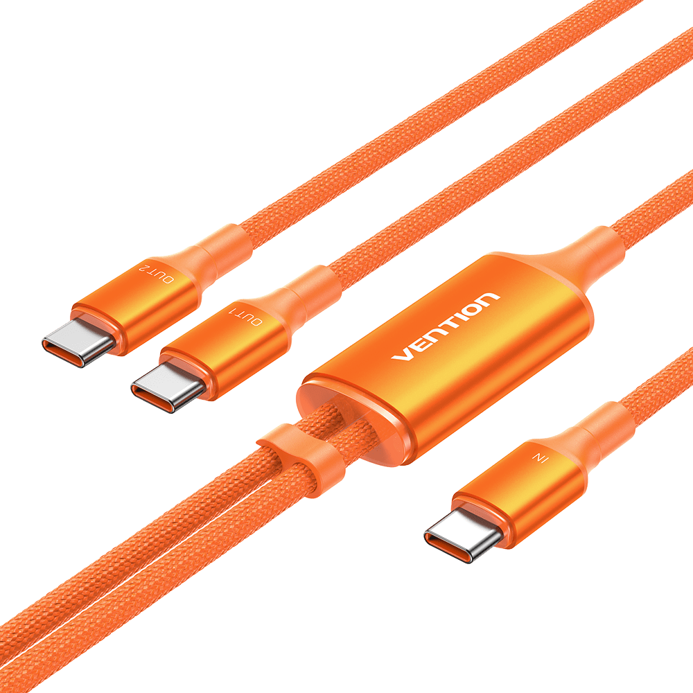 Vention USB 2.0 Type-C Male to 2 Type-C Male 5A Cable Black Aluminum Alloy Type - Vention