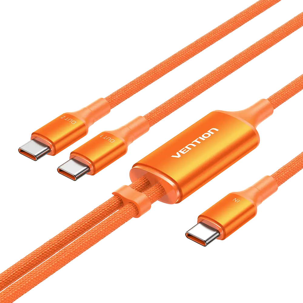 Vention USB 2.0 Type-C Male to 2 Type-C Male 5A Cable Black Aluminum Alloy Type - Vention