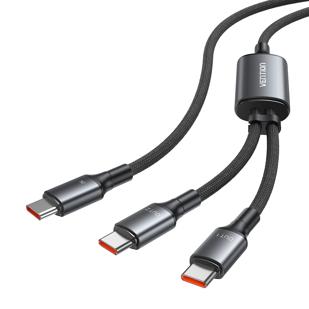 Vention USB 2.0 Type-C Male to 2 Type-C Male 5A Cable Black Aluminum Alloy Type - Vention