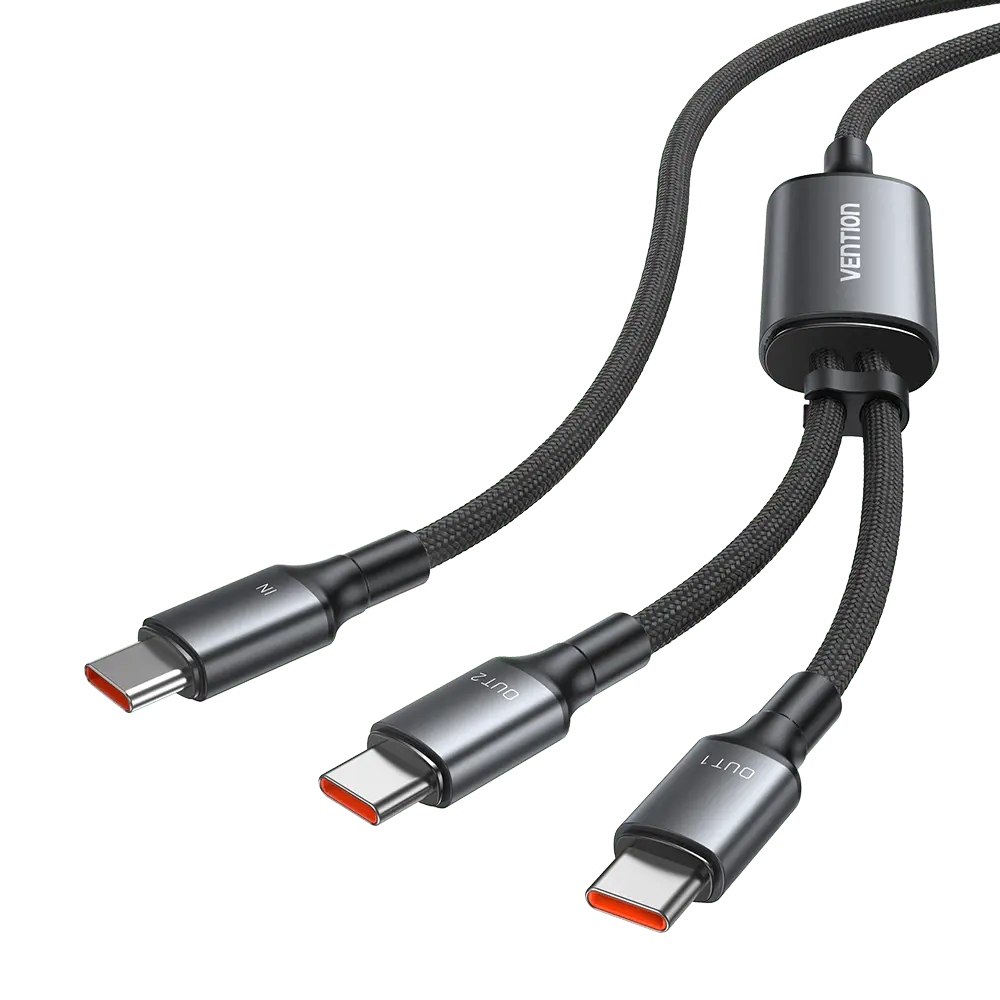 Vention USB 2.0 Type-C Male to 2 Type-C Male 5A Cable Black Aluminum Alloy Type - Vention