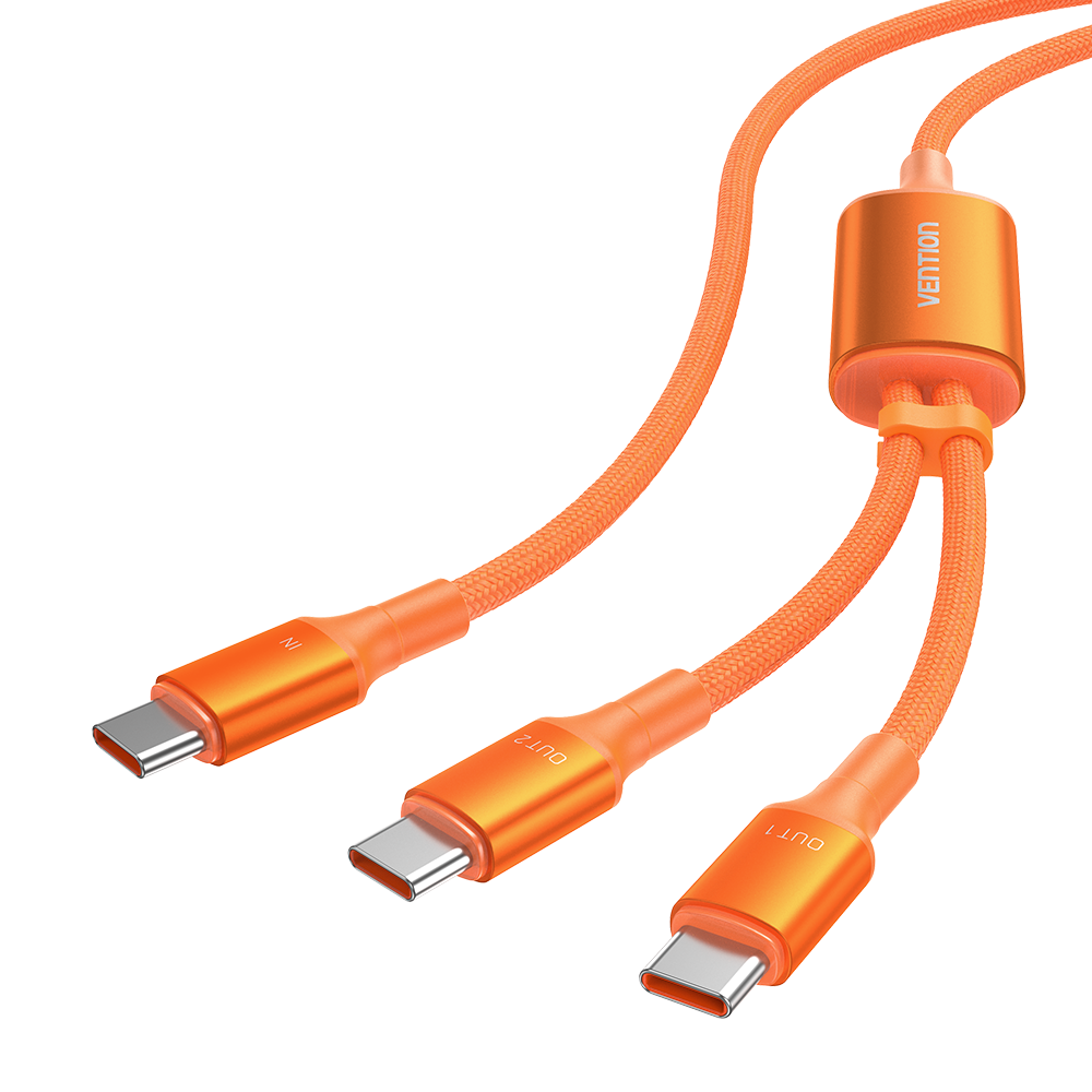 Vention USB 2.0 Tip-C Erkek - 2 Tip-C Erkek 5A Kablo Siyah Alüminyum Alaşımlı Tip