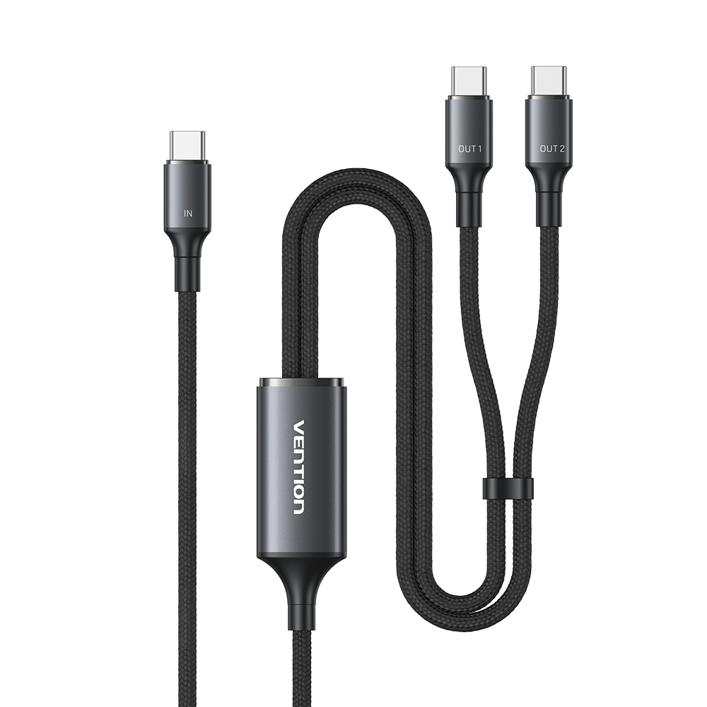 Vention USB 2.0 Tip-C Erkek - 2 Tip-C Erkek 5A Kablo Siyah Alüminyum Alaşımlı Tip