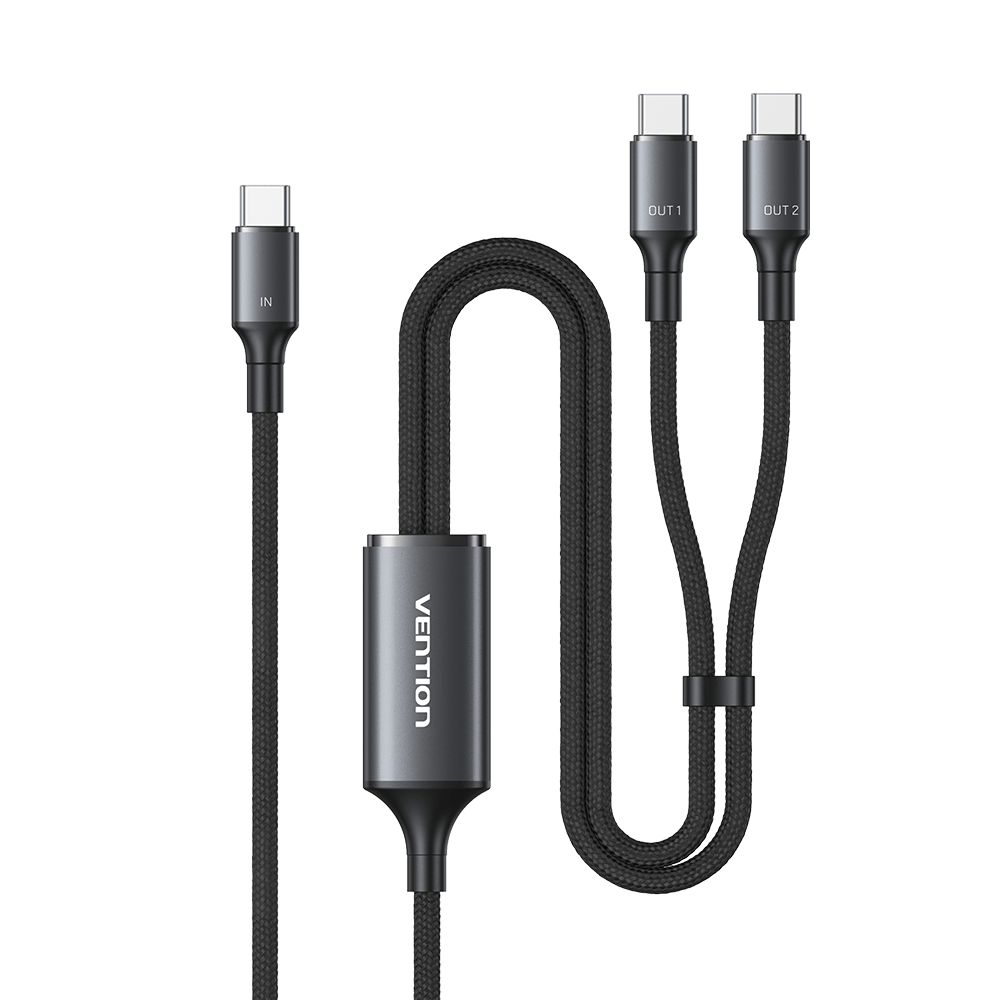 Vention USB 2.0 Type-C Male to 2 Type-C Male 5A Cable Black Aluminum Alloy Type - Vention