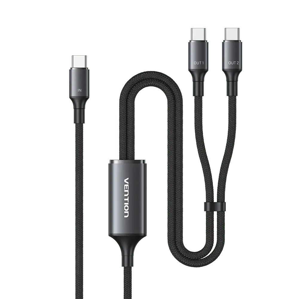 Vention USB 2.0 Type-C Male to 2 Type-C Male 5A Cable Black Aluminum Alloy Type - Vention