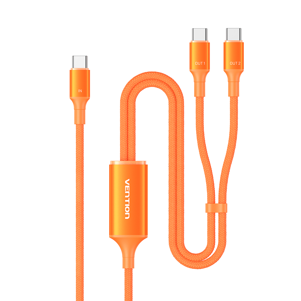 Vention USB 2.0 Tip-C Erkek - 2 Tip-C Erkek 5A Kablo Siyah Alüminyum Alaşımlı Tip