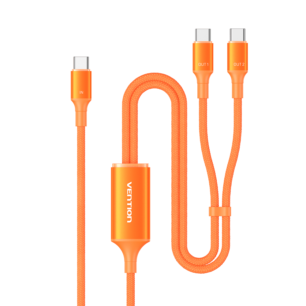 Vention USB 2.0 Type-C Male to 2 Type-C Male 5A Cable Black Aluminum Alloy Type - Vention