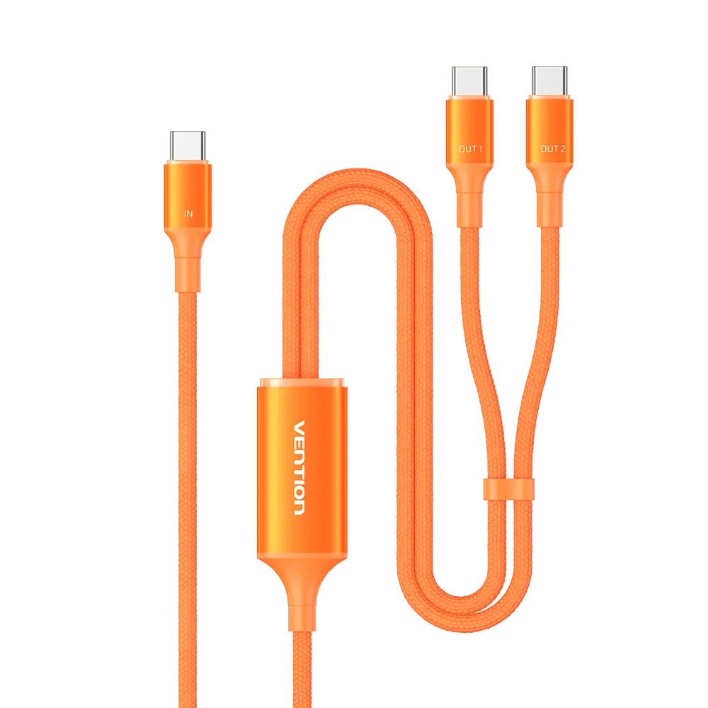 Vention USB 2.0 Type-C Male to 2 Type-C Male 5A Cable Black Aluminum Alloy Type - Vention