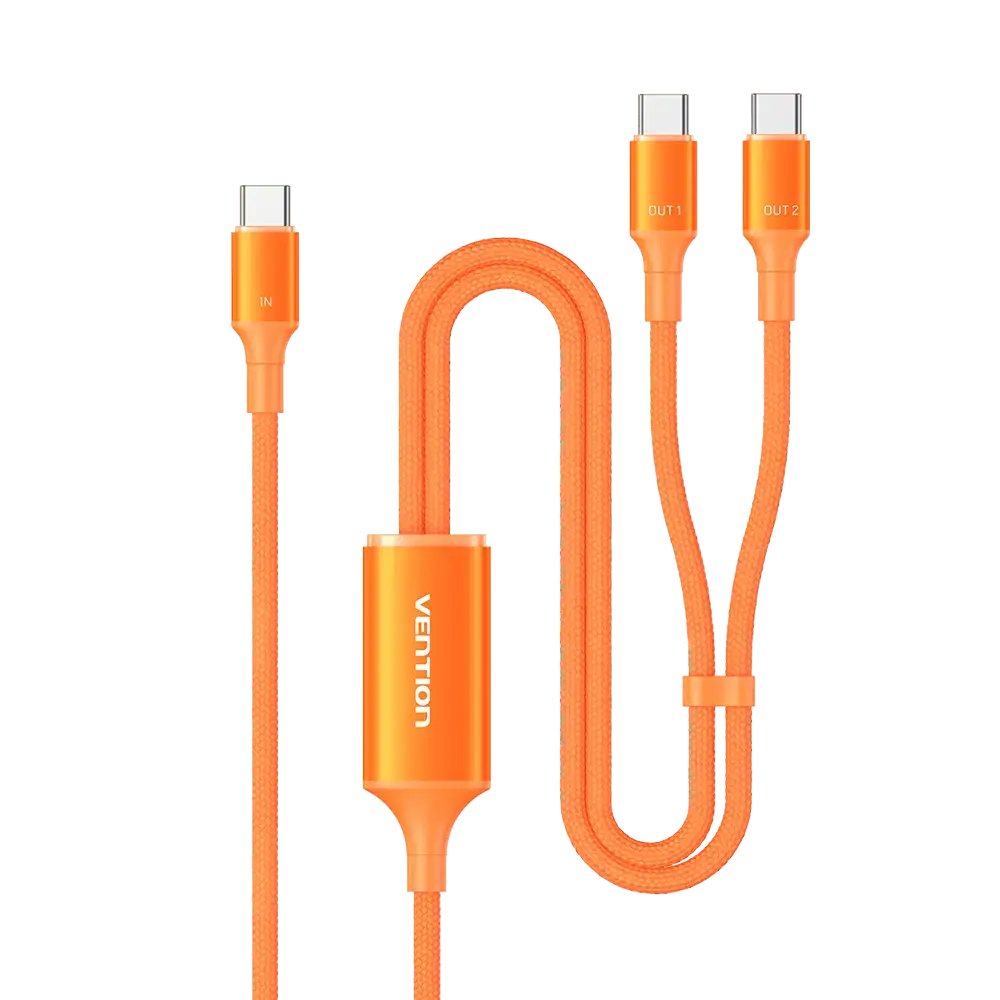 Vention USB 2.0 Type-C Male to 2 Type-C Male 5A Cable Black Aluminum Alloy Type - Vention