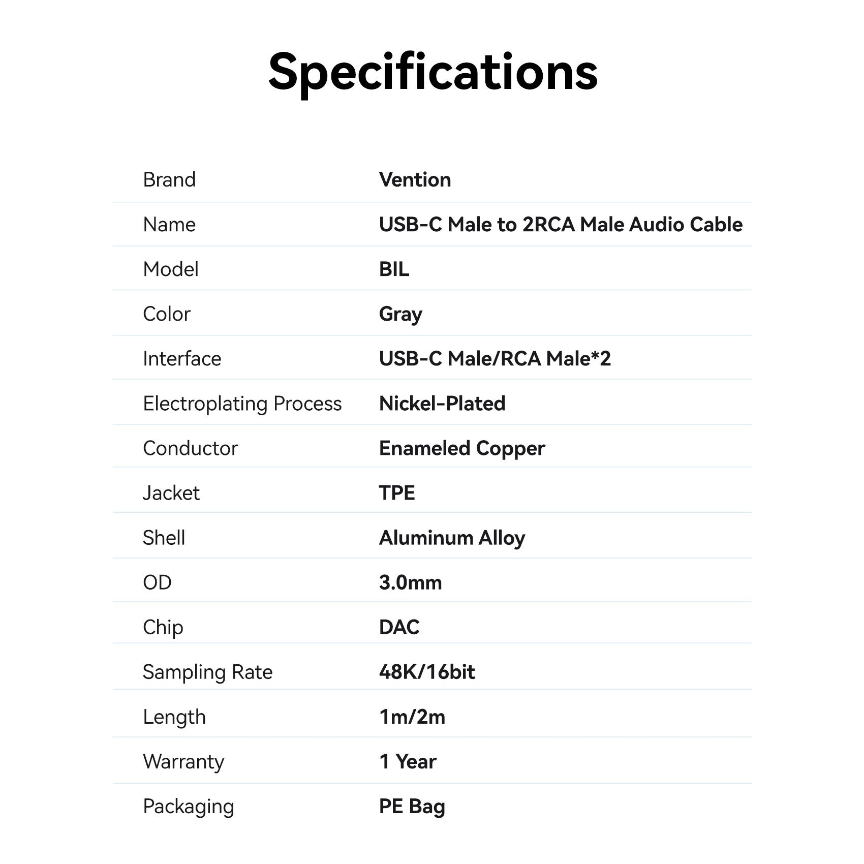 <tc>Vention</tc> Cable de audio USB-C macho a 2RCA macho