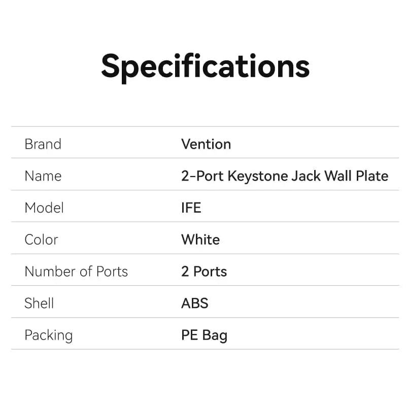 Vention 2-Port Keystone Jack Wall Plate - Vention