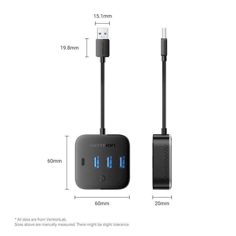 Vention USB 3.0 to USB 3.2 Gen 1 Type-C/USB 3.0*3/USB-C Desk Hub Black - Vention