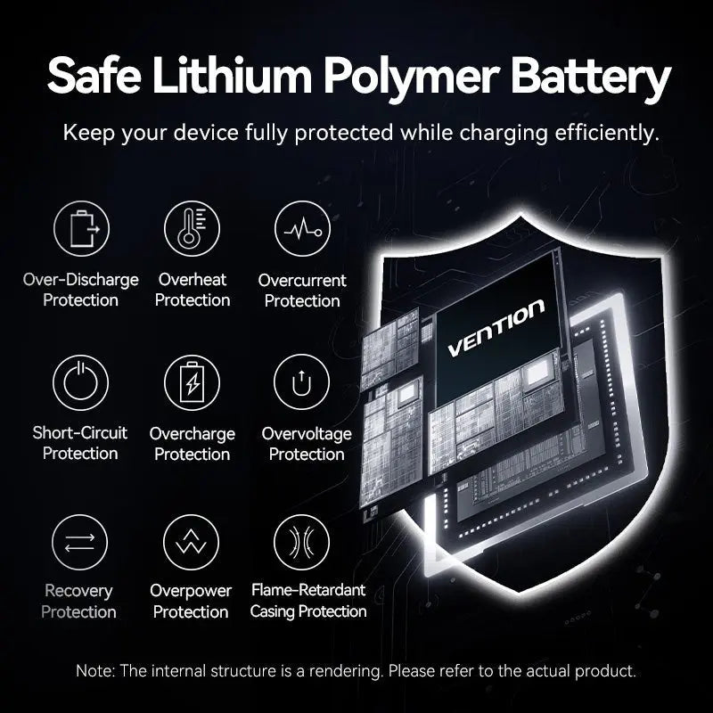 Vention 10000mAh Mini Power Bank (USB-C + USB-C/Lightning) with Built-in USB-C and Lightning Cables 35W Gray - Vention
