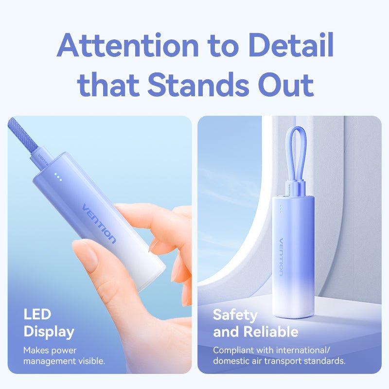 Vention 5000mAh Power Bank Compact with Built-in Cable——On Promotion - Vention