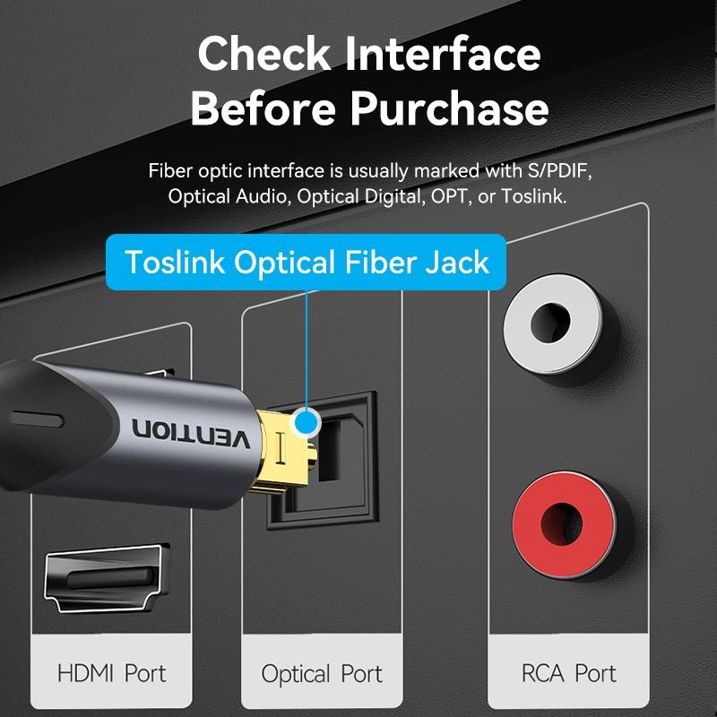 Vention 90-Degree Optical Audio Cable 0.5/1/1.5/2/3/5/10M Black Aluminum Alloy Type - Vention