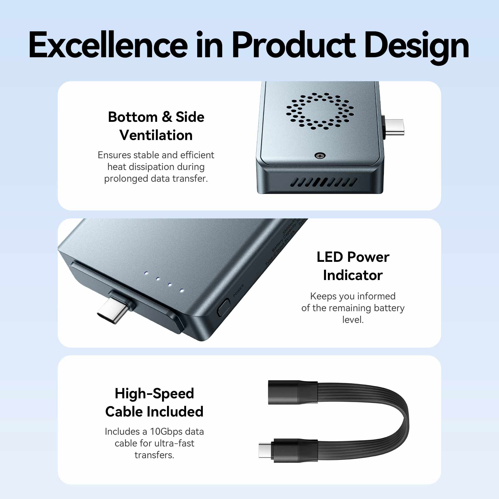 <tc>Vention</tc> Carcasa para SSD M.2 NVMe sin cables + batería externa de 3500 mAh