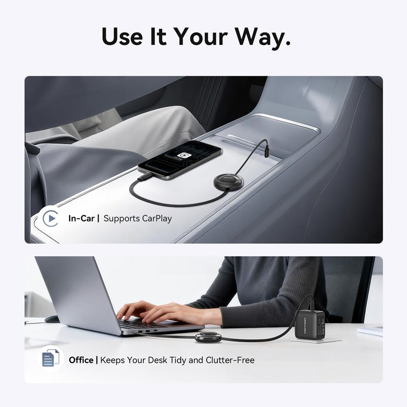 Vention USB 2.0 Type-C Male to Type-C Male 5A Retractable Cable 1M Black - Vention