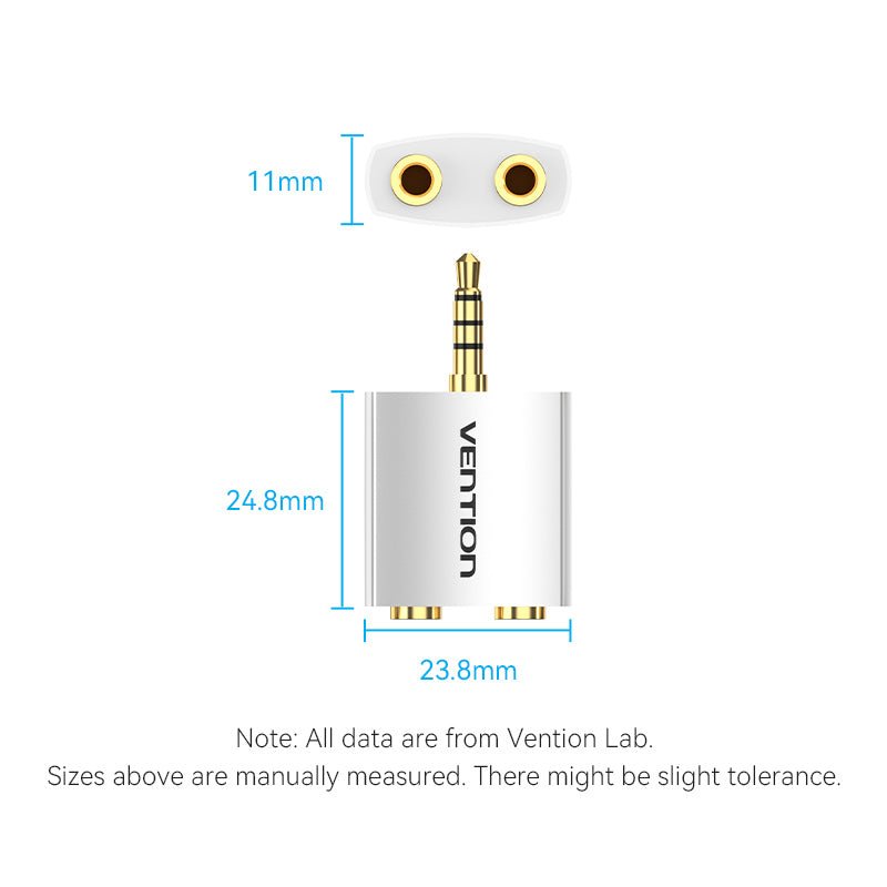 Vention 4 Pole 3.5mm Male to 2*3.5mm Female Audio Adapter Silvery Metal Type - Vention