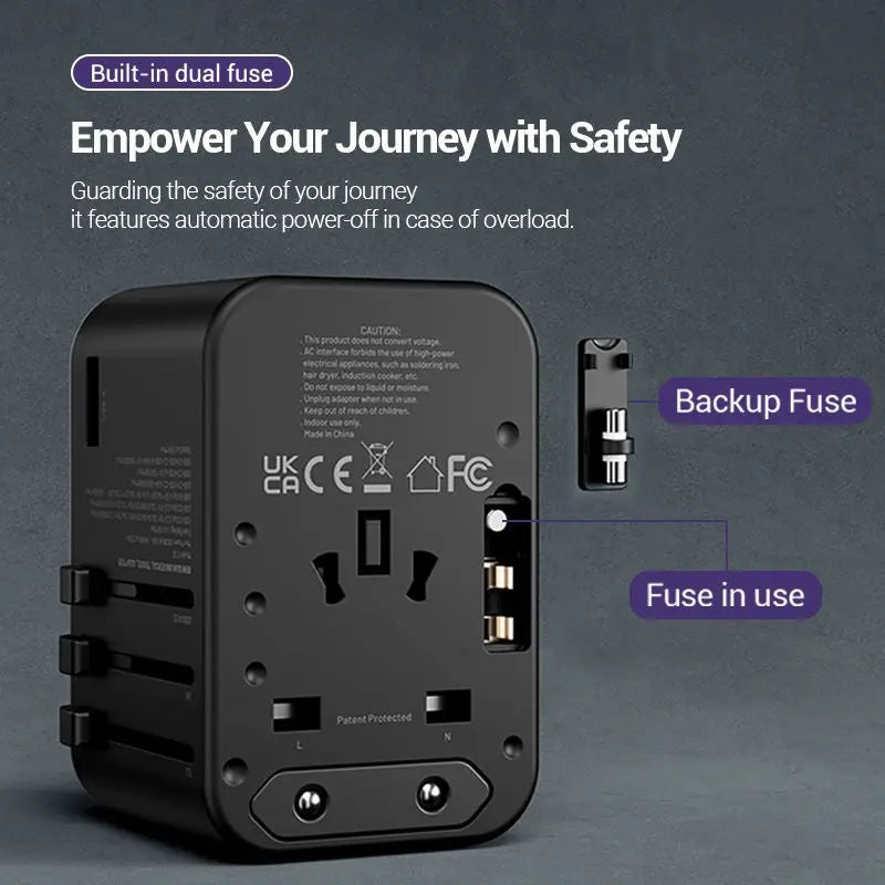 Vention 3-Port USB (C+C+A) GaN Universal Travel Adapter (65W/65W/30W) - Vention