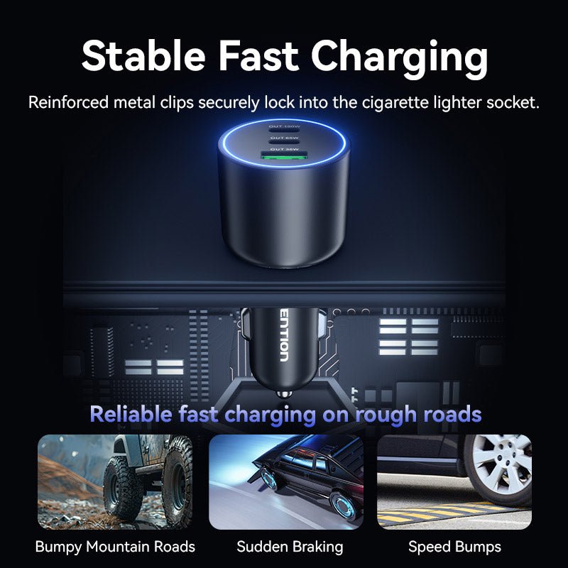 Vention Three-Port USB C+C+A (100W+65W+30W) Car Charger Black ABS Type - Vention