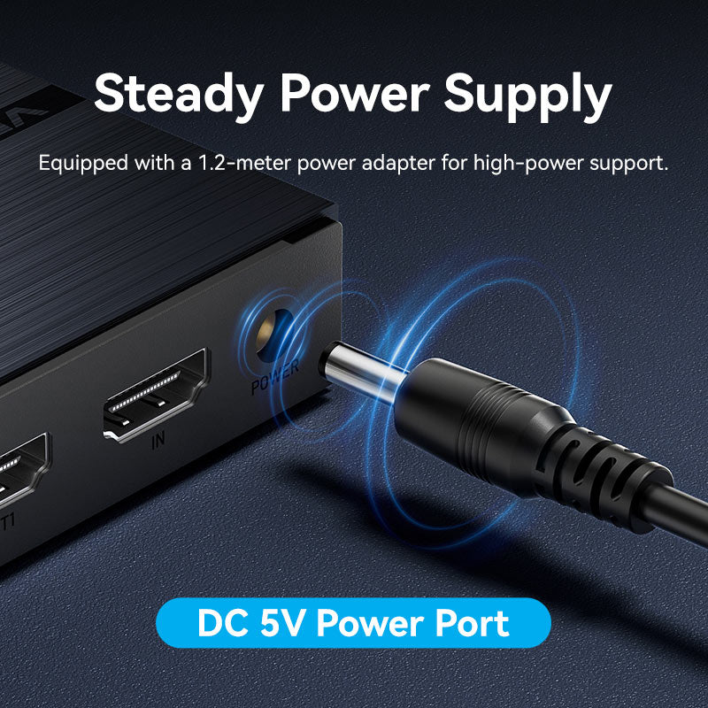 Vention 1-In & 8 Çıkışlı HDMI™ Dağıtıcı 4K@60Hz Black Alüminyum Alaşım Tipi AB Standardı