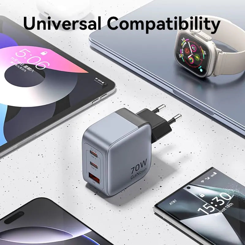 Vention 3-Port USB (C+C+A) GaN Charger (70W/70W/22.5W) EU-Plug - Vention