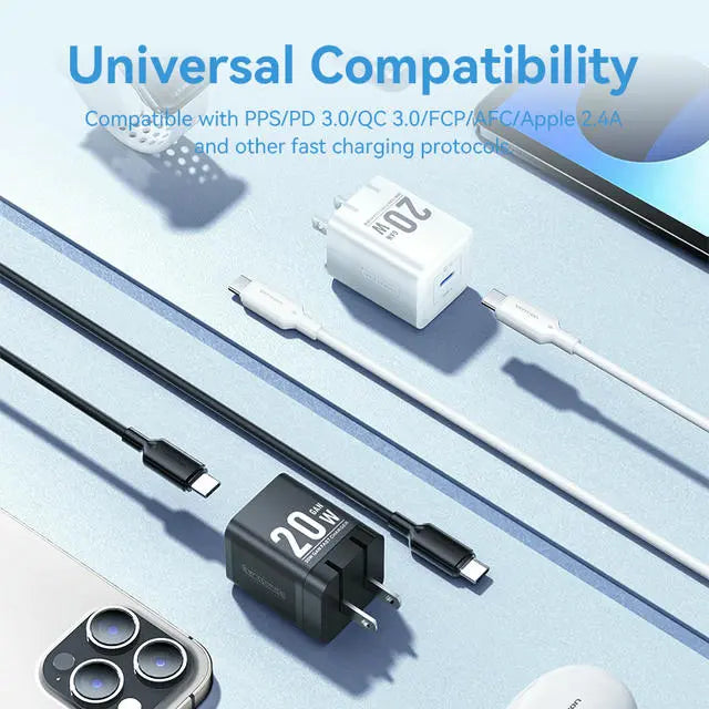 Vention 1-Port USB-C GaN Charger (20W) with USB-C to USB-C Cable (1M) US Plug - Vention