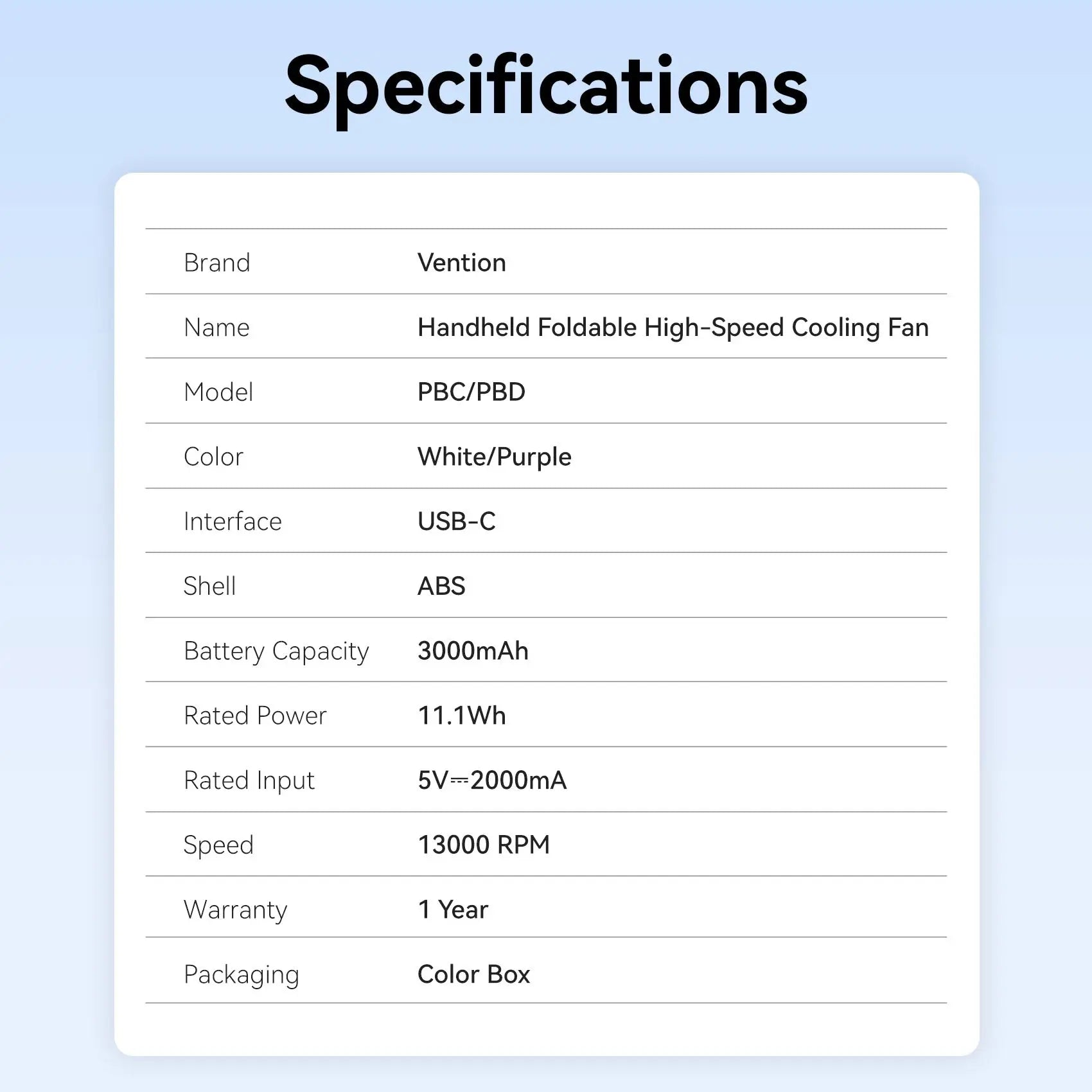 Vention Handheld Foldable High-Speed Cooling Fan - Vention