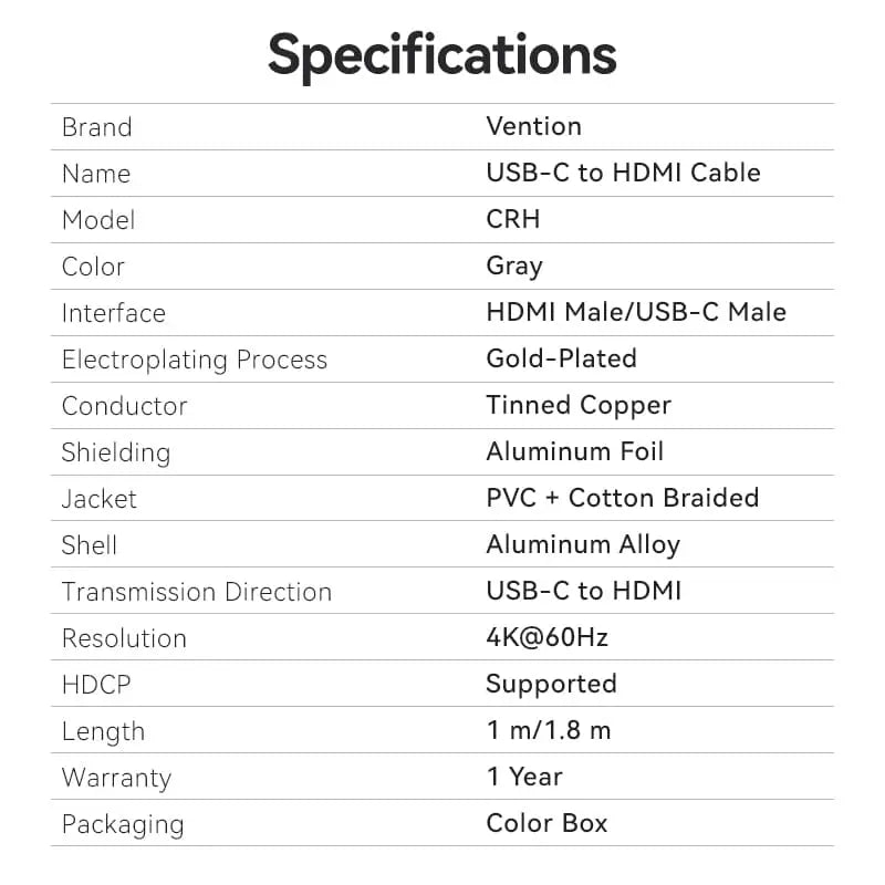 Vention USB-C To HDMI™ Cable - Vention