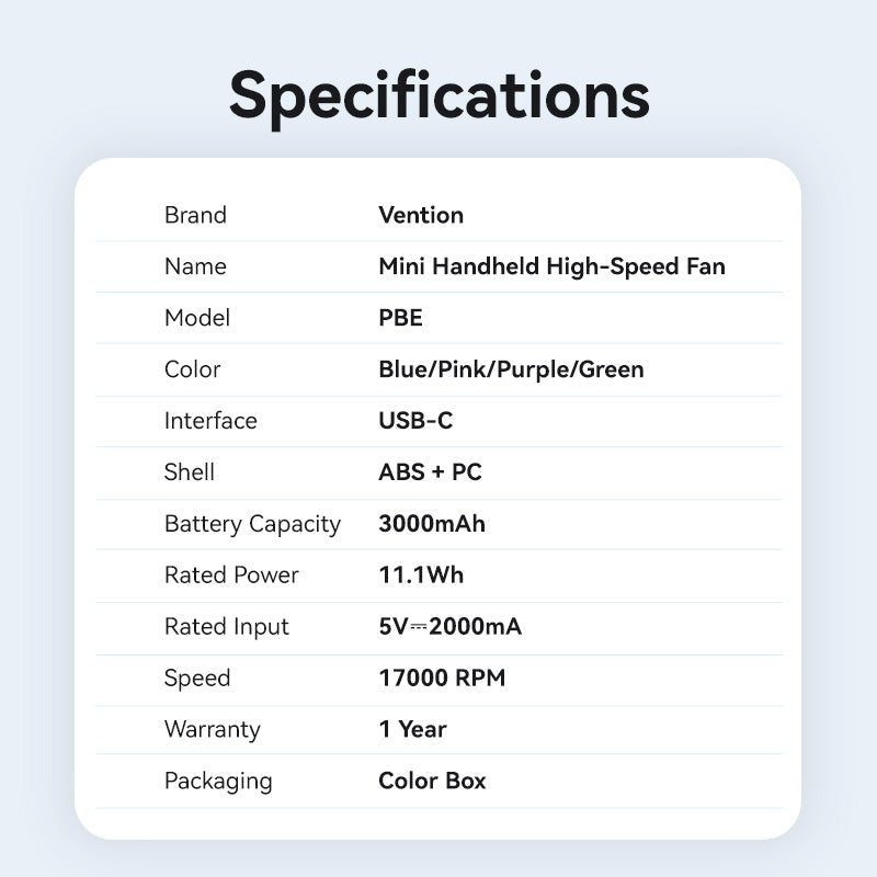Vention Mini Handheld High-Speed Fan - Vention