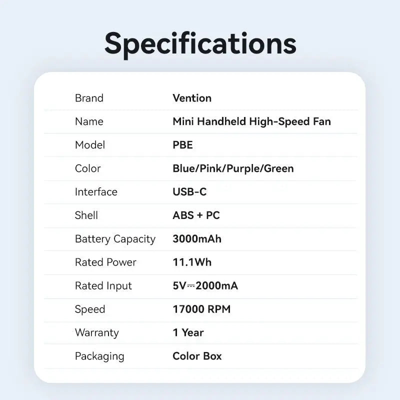 Vention Mini Handheld High-Speed Fan - Vention