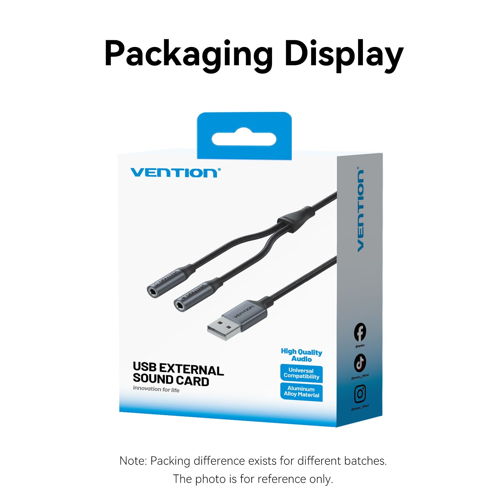 <tc>Vention</tc> Tarjeta de sonido externa USB de 2 puertos, 0,25 m, gris