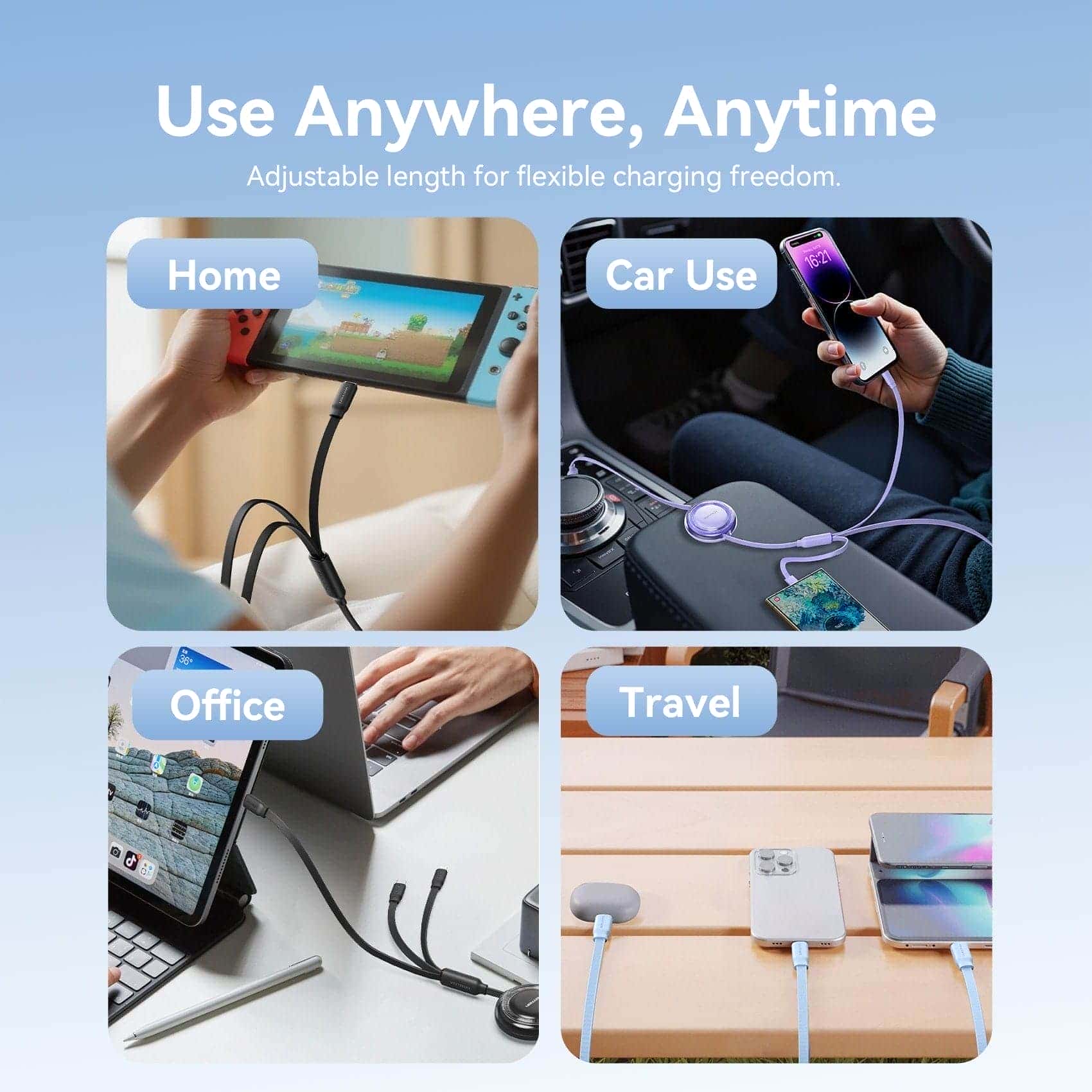 <tc>Vention</tc> Kabel Pengisi Daya USB 2.0 3-in-1 yang Dapat Ditarik