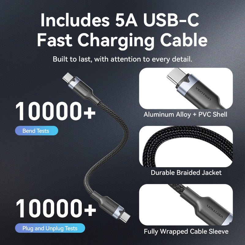 Vention 2-Port USB (C + C) GaN Charger (45W/45W) Gray with USB-C to USB-C Cable (1M) Black EU-Plug - Vention
