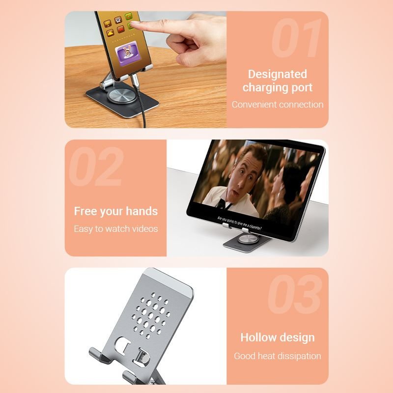 Vention Articulating Desk Phone Stand with 360° Rotatable Base Gray Aluminium Alloy Type - Vention